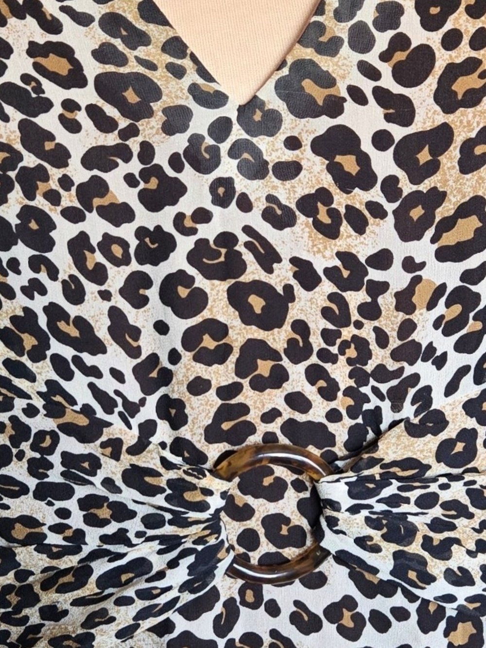 Donna Morgan Silk Leopard Print Halter Midi Dress With Cinch Ring Sz 10 - Picture 3 of 6